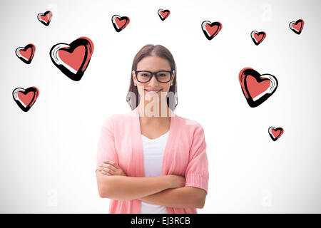 Composite image of pretty brunette smiling at camera Stock Photo