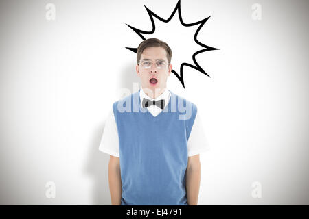Composite image of geeky shocked hipster looking at camera Stock Photo
