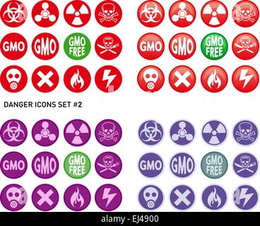 Set of icons for dangerous and hazardous product like radiations, poisons, toxic substances or fire and electricity Stock Vector
