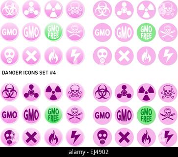 Set of icons for dangerous and hazardous product like radiations, poisons, toxic substances or fire and electricity Stock Vector