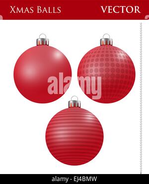 A set of red Christmas balls with different ornaments Stock Vector