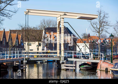 Historic old town of Alkmaar, North Holland, Netherlands, typical canal houses, Stock Photo