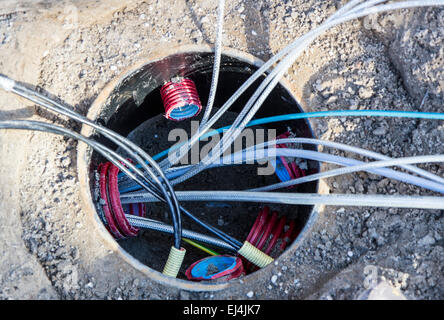 Alkmaar, North Holland, Old Town, cables for telecommunications are laid, fiber optic cable, internet, phone, TV Stock Photo