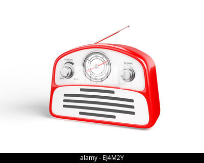 Old red vintage retro style radio receiver isolated on white background Stock Photo