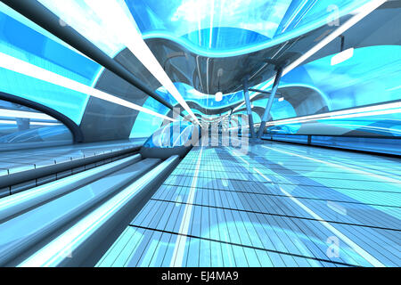 A futuristic subway or train station. 3D architecture visualization. Stock Photo