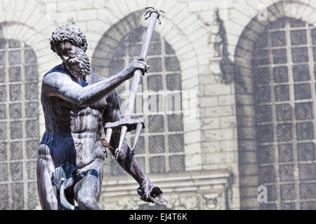 Poland - Gdansk city (also know nas Danzig) in Pomerania region. Famous Neptune fountain at Dlugi Targ square. Stock Photo
