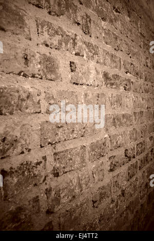 closeup of red brick wall, perspective shoot Stock Photo