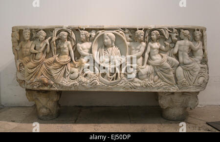 Sarcophagus of the Quinta Flavia Severina. Relief with Nereid and Triton. 3rd century AD. From Rome. Capitoline Museums. Rome. Stock Photo