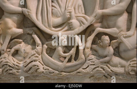 Sarcophagus of the Quinta Flavia Severina. Relief with Nereid and Triton. 3rd century AD. From Rome. Capitoline Museums. Rome. Stock Photo