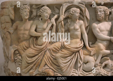 Sarcophagus of the Quinta Flavia Severina. Relief with Nereid and Triton. 3rd century AD. From Rome. Capitoline Museums. Rome. Stock Photo