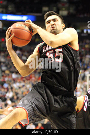 March 19, 2015: Eastern Washington Eagles forward Venky Jois (55) pulls down a defensive rebound during the 2nd round of the 2015 NCAA Men's Basketball Championships at the Moda Center, Portland OR Stock Photo