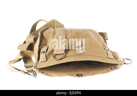 Brown army shoulder bag isolated Stock Photo