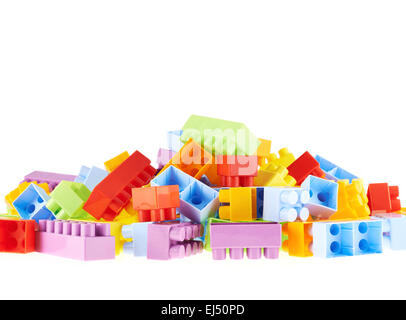 Pile of colorful toy construction bricks Stock Photo