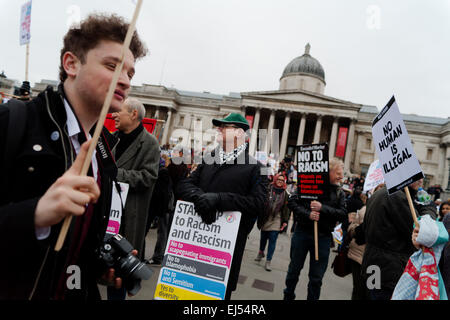 London, UK. 21st March, 2015.  Protester at the Stand up to racism and fascism Protest London,  Credit:  Peter Barbe/Alamy Live News Stock Photo