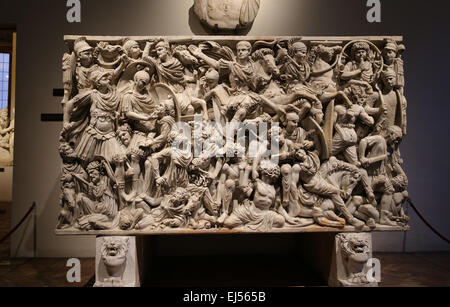 Ludovisi Battle sarcophagus. 3rd century. Roman era. Battle scene between Romans and Goths. Stock Photo