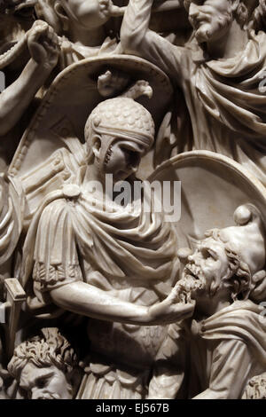 Ludovisi Battle sarcophagus. 3rd century. Roman era. Battle scene between Romans and Goths. National Museum. Altemps Palace. Stock Photo