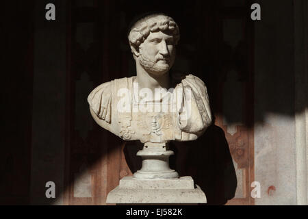 Roman emperor Hadrian. Roman marble bust from 2nd century AD. National Roman Museum, Palazzo Altemps, Rome, Italy. Stock Photo