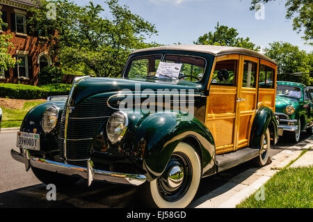 1939 Ford Woody Station Wagon, Antique Car Show, Armstrong Street, Old Town Fairfax, Virginia Stock Photo