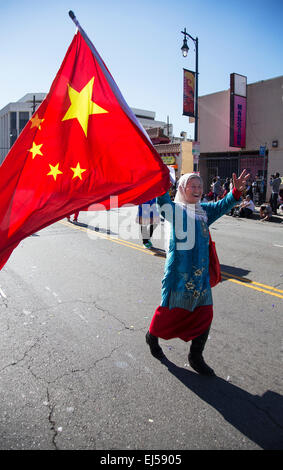 A Chinese flag is raised in the sky at the Brooklyn 18th Avenue Lunar