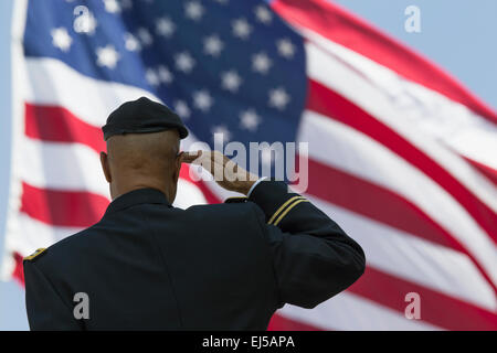 Ret. Milton S. Herring saluting U.S. flag, Los Angeles National Cemetery Annual Memorial Event, May 26, 2014, California, USA Stock Photo