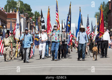 Veterans march down Main Street, July 4, Independence Day Parade, Telluride, Colorado, USA Stock Photo