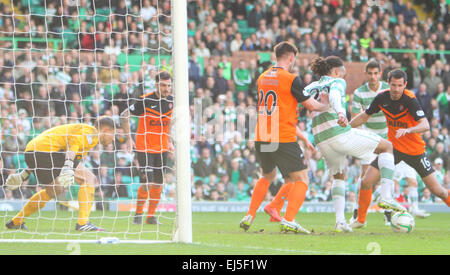 Glasgow, Scotland. 21st Mar, 2015. Scottish Premiership. Celtic versus Dundee United. Jason Denayer backheels the 3rd goal for Celtic Credit:  Action Plus Sports/Alamy Live News Stock Photo