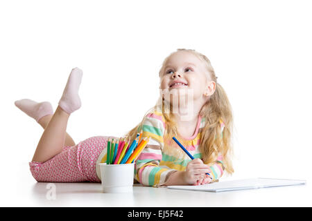 dreamy child girl with pencils Stock Photo