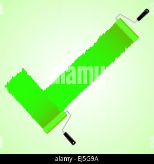 Green check symbol from paint roller brush, vector illustration Stock Vector