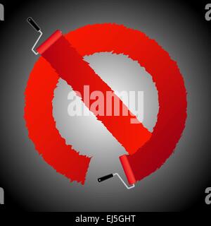 Not allow sign from paint roller brush, vector illustration Stock Vector