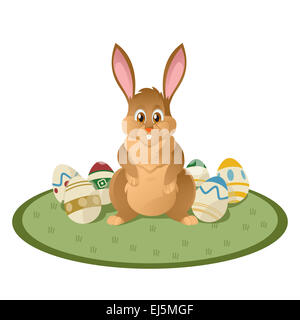 Vector image of funny cartoon  brown easter bunny Stock Photo