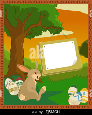 Vector image of cartoon forest with easter bunny Stock Photo