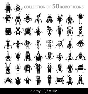 Vector image of black retro robot icons Stock Photo