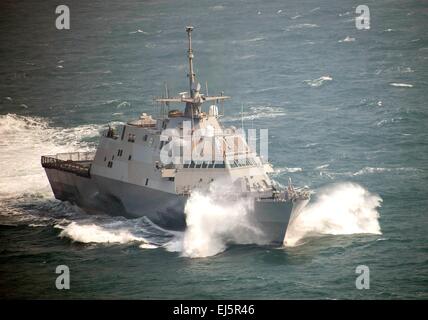The US Navy littoral combat ship USS Fort Worth underway during exercise Foal Eagle in rough seas March 11, 2015 off the Korean Peninsula. Stock Photo