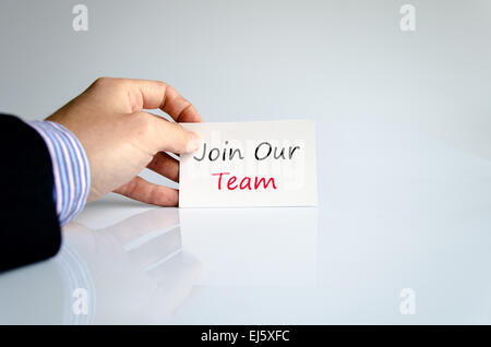 Bussines man hand writing Join our team Stock Photo