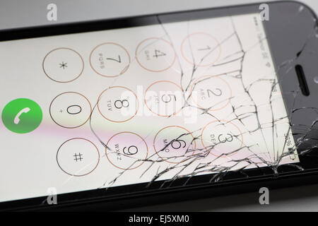 Broken Apple iPhone 5 screen. Stock Photo