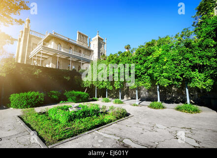 Green flowerbed in Vorontsov's residence at sunny day