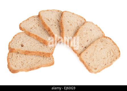 Seven slices of bread with cereals isolated on white Stock Photo