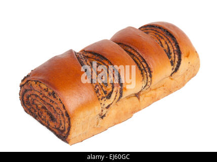 One roll with blue poppy seeds isolated over white Stock Photo