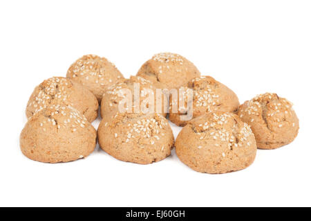 Heap of biscuits with sesame isolated on white Stock Photo