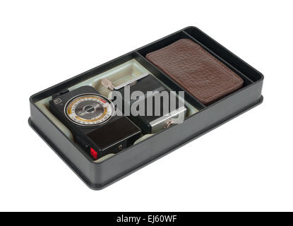 Exposure meter in the box. Isolated over white Stock Photo