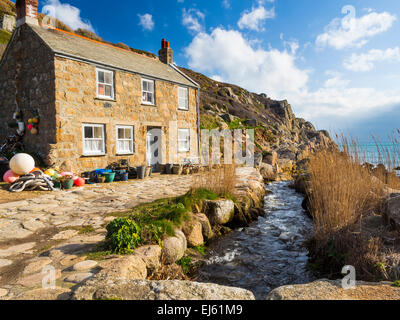 Stream and Cottage at Penberth Cove Penwith Cornwall England UK Europe Stock Photo