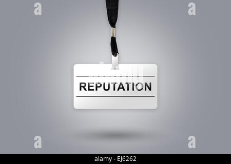 reputation on badge with grey radial gradient background Stock Photo