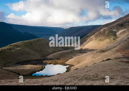 Lake below Alport castles, a natural landslip feature in the Peak District, Derbyshire. Stock Photo