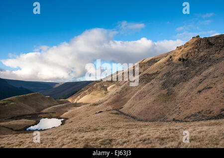 Lake below Alport castles, a natural landslip feature in the Peak District, Derbyshire. Stock Photo