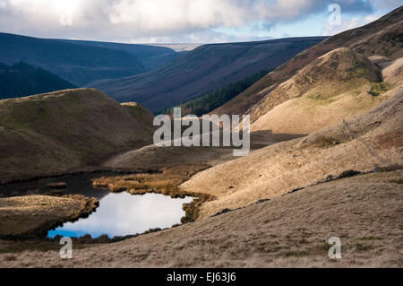 Lake below Alport castles, a natural landslip feature in the Peak District, Derbyshire. Stock Photo