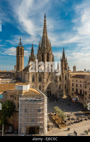 Top view of the Cathedral of the Holy Cross and Saint Eulalia, Barcelona, Catalonia, Spain Stock Photo