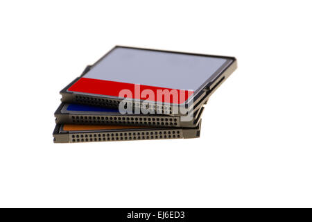 Three CF memory card isolated on white background Stock Photo