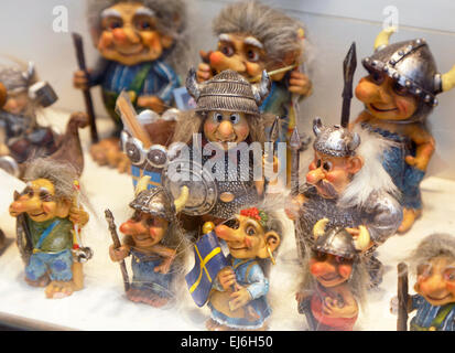 Viking troll souvenirs in a window display, Stockholm, Sweden. Stock Photo