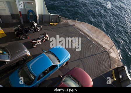 Vehicles parked on the Coupeville to Port Townsend Ferry - Puget Sound, Washington, USA Stock Photo
