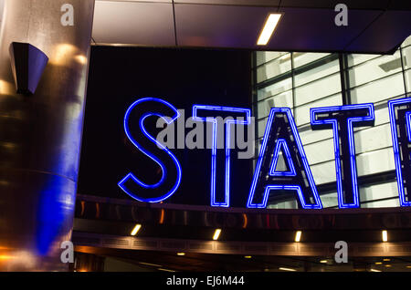 Neon sign of the Staten Island Ferry Terminal, New York City. Stock Photo